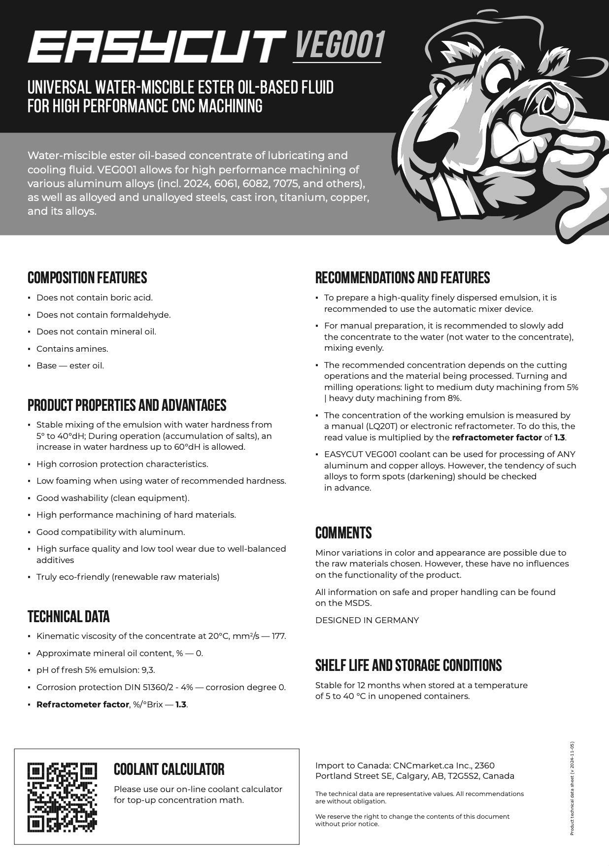 VEG001 Product Information Data Sheet